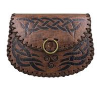 HiiFeuer Viking Embossed Belt Bag, Vintage Medieval Faux Leather Side Pack, Middle Ages Portable Belt Pouch For Larp REN Faire (Marrón B)