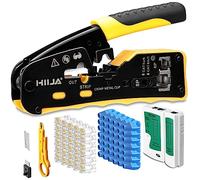 Hiija Kit de herramientas de crimpado RJ45 Pass Through Ethernet Crimper Kit todo en uno Kit de crimpadora modular de cable de datos de trinquete