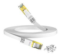 HiiPeak Cable Ethernet Cat 8 10 metros - Ultra-Rápido 40 Gbps | 2000 MHz - RJ45 Chapado en Oro, Cable de red Plano Blanco - Para PS5/4, Xbox, TV, Router, PC, Servidor