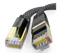 HiiPeak Cable Ethernet Cat 8 Nailon Plano, Cable de Red Lan de Alta Velocidad 40 Gbit/s y 2000 Mhz con Conectores Rj45 Chapados en Oro, Cable de Internet 2 metros