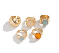 HIIXHC Juego de anillos apilables dorados para mujer, delicados, simples, modernos, lindos, apilables, anillos ajustables y gruesos para regalo, Acero aleado, Sin piedras preciosas