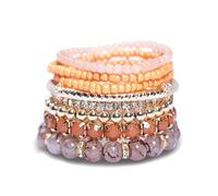 HIIXHC Pulseras bohemias de cuentas para mujer, pulseras elásticas apilables de múltiples capas, joyería de declaración de joyería para mejor amiga, Adjustable, Vidrio, No es una piedra preciosa