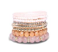 HIIXHC Pulseras bohemias de cuentas para mujer, pulseras elásticas apilables de múltiples capas, joyería de declaración de joyería para mejor amiga, 18 cm, Vidrio, No es una piedra preciosa