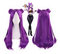 Hija del vacío K/DA Kaisa larga peluca de trenza púrpura con moño Cosplay disfraz KDA mujeres pelucas de pelo sintético resistente al calor