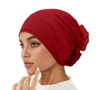 Hijab Gorro musulmán para mujer, gorro de quimio, con flor grande, para pérdida de cabello, pañuelo para la cabeza, gorro para dormir, gorro para la cabeza, gorro de ramadán, O Vino, Talla única