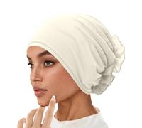 Hijab Gorro musulmán para mujer, gorro de quimio, con flor grande, para pérdida de cabello, pañuelo para la cabeza, gorro para dormir, gorro para la cabeza, gorro de ramadán, O beige., Talla única