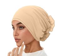 Hijab Gorro musulmán para mujer, gorro de quimio, con flor grande, para pérdida de cabello, pañuelo para la cabeza, gorro para dormir, gorro para la cabeza, gorro de ramadán, O Khaki, Talla única