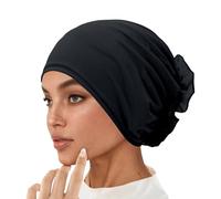 Hijab Gorro musulmán para mujer, gorro de quimio, con flor grande, para pérdida de cabello, pañuelo para la cabeza, gorro para dormir, gorro para la cabeza, gorro de ramadán, O negro., Talla única