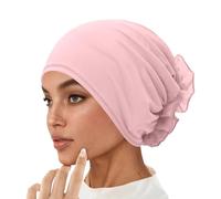 Hijab Gorro musulmán para mujer, gorro de quimio, con flor grande, para pérdida de cabello, pañuelo para la cabeza, gorro para dormir, gorro para la cabeza, gorro de ramadán, O rosa., Talla única