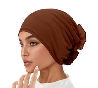 Hijab Gorro musulmán para mujer, gorro de quimio, con flor grande, para pérdida de cabello, pañuelo para la cabeza, gorro para dormir, gorro para la cabeza, gorro de ramadán, O Café., Talla única