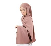 Hijab - Hilo de seda de medina con gorro integrado Made in Turquía para mujer musulmana velada HE710, Gris pardo rosado, Talla única