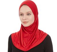 Hijab Jersey Mujer Negra, Bufanda de Hiyab de Jersey, Pañuelo Musulmán Moderno, Bufandas de Hiyabs Elásticos Mujeres, Una Pieza Instantánea Islámico Estilizado y Cómodo, Velo Islámico (Rojo)