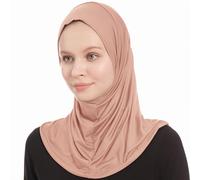 Hijab Jersey Mujer Negra, Bufanda de Hiyab de Jersey, Pañuelo Musulmán Moderno, Bufandas de Hiyabs Elásticos Mujeres, Una Pieza Instantánea Islámico Estilizado y Cómodo, Velo Islámico (Marrón Claro)