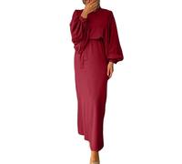 Hijab Kleider 2-teiliges muslisches Kleid für Damen,Abaya,Dubai,Gebetkleid,Robe,lange Strickjacke,Maxikleid, rojo, 5XL