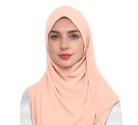 Hijab Mujeres Musulmanas Largas Pañuelo Conjunto Bufanda Color Sólido Elegante Pañuelo con Capó Ropa Islámica Turca Ropa de Oración Umrah Regalo Hijab Set para Mujeres Abaya Gebe, O Rosa Claro, 32