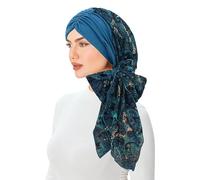 Hijab Pañuelo para la Cabeza Mujer Gasa Musulmana Tocado Turbante en Embalaje Sellado Suave Cuadrado Pañuelo Islámico para Mujer Hijab Velo Facial Turbante, O Azul Claro, Talla única