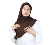 Hijab para ponerse con capucha integrada en crepé de lujo para mujer musulmana con velo chal islámico velo que se pone HE210, marrón, Talla única