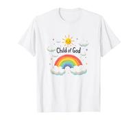 Hijo de Dios Cristianos para Niños Rainbow Sunshine Nubes Camiseta, Hombre, Blanco, XL
