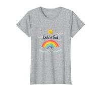 Hijo de Dios Cristianos para Niños Rainbow Sunshine Nubes Camiseta, Mujer, Gris Jaspeado, 3XL