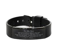 Hijo de regalos de cumpleaños de mamá, apoyando a Black Shark Mesh Bracelet para su hijo de graduación de Navidad para hijo eres más valiente de lo que crees, más fuerte de lo que pareces y lo más