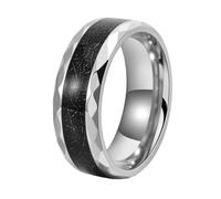 HIJONES 8mm Anillo de Seda Negra con Incrustaciones de Rombo para Hombres Mujeres Vintage Personalizado Hip Hop Anillo Banda Joyería Plata Tamaño 12