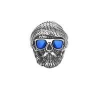 HIJONES Anillo De Abuelo para Hombre para Acero Inoxidable Gafas de Sol de Goteo Azul Anillo de Calavera Banda Joyería Punk Vintage Muy Pulida Tamaño 17