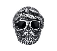 HIJONES Anillo De Abuelo para Hombre para Acero Inoxidable Gafas de Sol de Goteo Negro Anillo de Calavera Banda Joyería Punk Vintage Muy Pulida Tamaño 22
