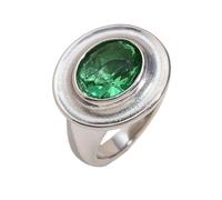 HIJONES Anillo De Acero Inoxidable de Circonita Verde Ovalada Para Mujer Anillo de Banda Exagerado Personalizado de Alto Pulido Joyería Ajuste Cómodo Plata Tamaño 12