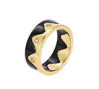HIJONES Anillo de Pareja Separable de Circonita Cúbica para Mujeres y Hombres Acero Inoxidable Anillo Personalizado Montaña Mar Joyería Negro Oro Talla 27