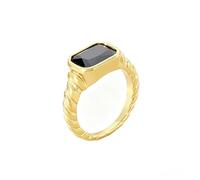 HIJONES Anillo de Promesa y Compromiso Retorcido para Mujer en Acero Inoxidable con Zircón Cristal Rectangular Oro Negro Talla 12