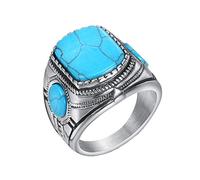 HIJONES Clásico Azul Turquesa Ónix Diamante Anillo para Hombres Acero Inoxidable Plata Talla 30