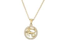 HIJONES Classic Signo del Zodiaco Ronda Hueco Zirconia Cúbico Incrustación Collar Colgante de Oro para Mujer de Acero Inoxidable Horóscopo de La Suerte Constelación Collarbone Collar Aries