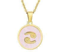 HIJONES Collar Colgante Minimalista Redondo Mujer Constelación Horóscopo Acero Inoxidable Signo Zodiacal Personalizado Colgante Cadena Joyería Rosa Cáncer