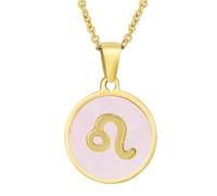HIJONES Collar Colgante Minimalista Redondo Mujer Constelación Horóscopo Acero Inoxidable Signo Zodiacal Personalizado Colgante Cadena Joyería Rosa Leo