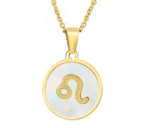 HIJONES Collar Colgante Minimalista Redondo Mujer Constelación Horóscopo Acero Inoxidable Signo Zodiacal Personalizado Colgante Cadena Joyería Blanco Leo