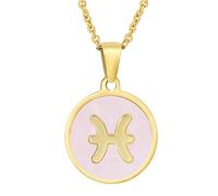 HIJONES Collar Colgante Minimalista Redondo Mujer Constelación Horóscopo Acero Inoxidable Signo Zodiacal Personalizado Colgante Cadena Joyería Rosa Piscis
