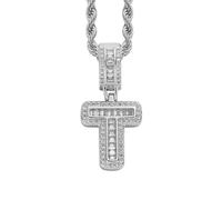 HIJONES Collar con Colgante de Alfabeto de 26 Letras en Circonita Cúbica para Mujer Acero Inoxidable Joyería Personalizada con Inicial del Primer Nombre Plata T