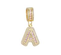 HIJONES Collar con Colgante de Alfabeto de 26 Letras en Circonita Cúbica Rosa para Mujer Acero Inoxidable Joyería Personalizada con Inicial del Primer Nombre Oro A
