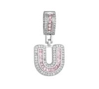 HIJONES Collar con Colgante de Alfabeto de 26 Letras en Circonita Cúbica Rosa para Mujer Acero Inoxidable Joyería Personalizada con Inicial del Primer Nombre Plata U