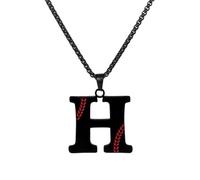 HIJONES Collar de Béisbol con Pendiente del Alfabeto de 26 Letras para Mujer y Hombre Acero Inoxidable Joyería Personalizada con Inicial de Nombre Negro H