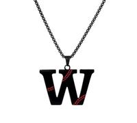 HIJONES Collar de Béisbol con Pendiente del Alfabeto de 26 Letras para Mujer y Hombre Acero Inoxidable Joyería Personalizada con Inicial de Nombre Negro W