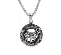 HIJONES Collar Hombre Acero Inoxidable Constelación Hip Hop Collar Punk Etiqueta Redonda Horóscopo Joya Suerte Plata Aries