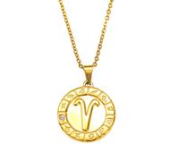 HIJONES Collar Hombre Mujer Acero Inoxidable Colgante Moneda Signo Zodiacal Fino Bañado Oro Zircón Doce Constelaciones Joya Oro Aries