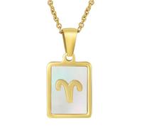HIJONES Collar Mujer Acero Inoxidable Colgante Concha Cuadrada Signo Zodiacal Constelación Horóscopo Joya Oro Aries
