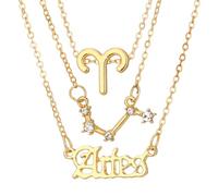 HIJONES Collar Mujer Acero Inoxidable Tres Dijes Constelación Letra ZC Signo Zodiacal Joya Collar Oro Aries