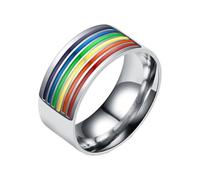 HIJONES Esmalte LGBT Pride Ring para Mujeres Hombres de Acero Inoxidable Bandera Arco Iris Lesbiana Y Gay Anillos LGBTQ Pride Anillos Joyería Plata Talla 17