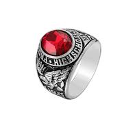 HIJONES Hombre Acero Inoxidable Águila Voladora Escuela Secundaria Clase Anillo con Piedra de la Gema Rojo Plata Tamaño 17