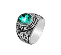 HIJONES Hombre Acero Inoxidable Águila Voladora Escuela Secundaria Clase Anillo con Piedra de la Gema Verde Plata Tamaño 17