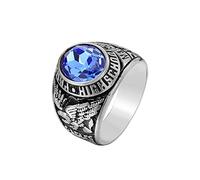 HIJONES Hombre Acero Inoxidable Águila Voladora Escuela Secundaria Clase Anillo con Piedra de la Gema Azul Plata Tamaño 17