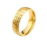 HIJONES Hombre Acero Inoxidable Estilo De La Banda De Rodadura De Los Neumáticos Anillo De Los Moteros Ranurados Oro Tamaño 22